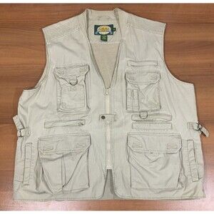 Cabelas Safari Fishing Vest 2XL Hunting Shooting Khaki Vented Tactical Cargo